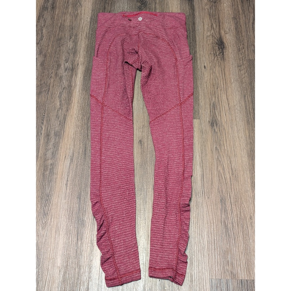 Lululemon Speed Tight IV Rulu Size 4 Pockets Ruched Calf Pockets Pique‎ Bordeaux